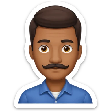 Young man with tan skin, dark brown skin fade hair, a mustache sticker