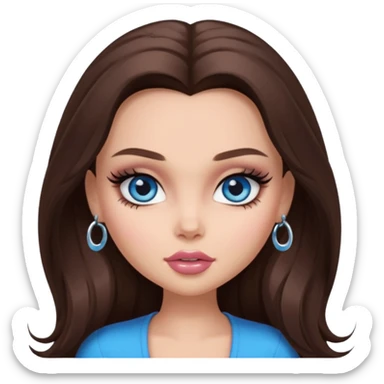 pretty bratz baddie, long brunette hair, pretty makeup, long lashes, blue eyes sticker