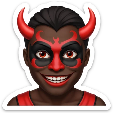 evil person with devilish smile and black face sticker