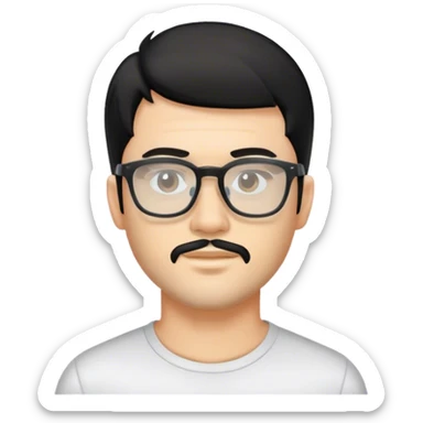 man with a short beard and a mullet black hair and transparent glacess  sticker