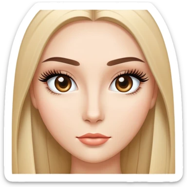 Beautiful character with sleek straight hair, perfect middle part, long dramatic eyelashes, and a very attractive face sticker