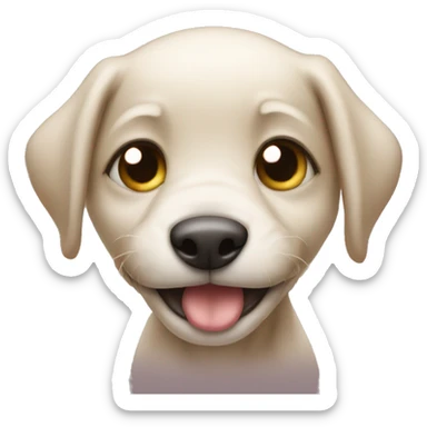 A puppy with 3 legs and 1 eye smiling at me creepily. sticker