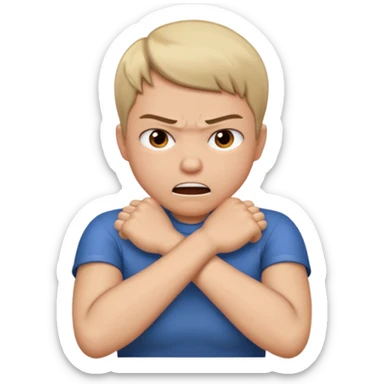 Grabbing throat with hands and looking angry with arms crossed and under chin sticker