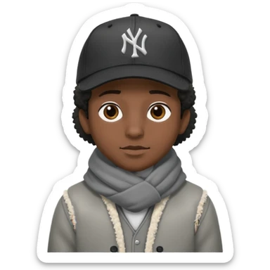 Cappellino New Era New York nero e persona con giubbotto di pecora grigio e anche la lana grigia sticker