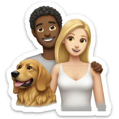 brown man with white girl and a golden retriever  sticker