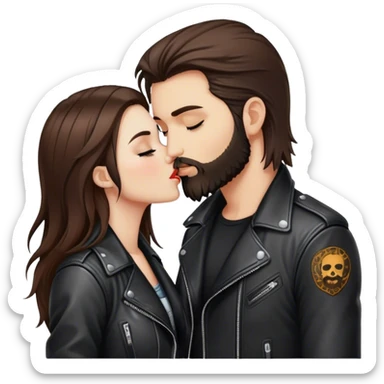 A rocker girl with kissing a brunette boy with a beard and leather jacket  sticker