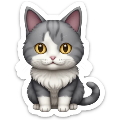 full body small short hair dark grey and white cat sticker