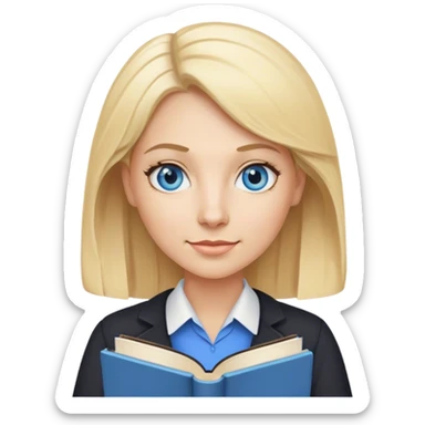 very blonde hair blue eyes teacher female holding books sticker