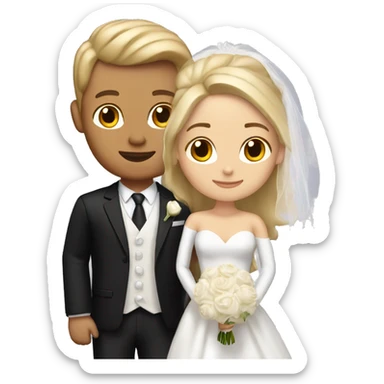 Bride with groom, both have light skin, bride is blond, groom has brown hair sticker