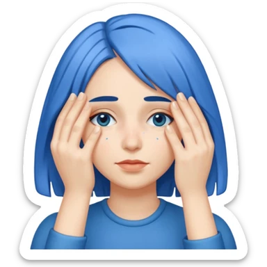 Woman with hand.covering eyes with medium length blue hair sticker