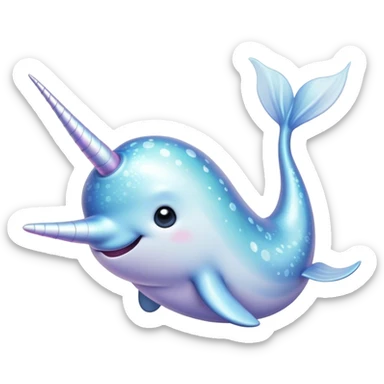 Cinematic Cute Cute Narwhal Portrait Emoji, Head tilted playfully and inquisitively, featuring a charming, sleek body with softly iridescent skin, a prominently spiraled tusk and large, twinkling eyes full of gentle wonder, Simplified yet irresistibly adorable features, highly detailed, glowing with a warm, inviting ocean glow, high shine, affectionate and lively, stylized with a touch of magical sea whimsy, soft glowing outline, capturing the essence of a mischievous yet endearing cute narwhal that seems as if it could frolic out of the screen into your heart! sticker