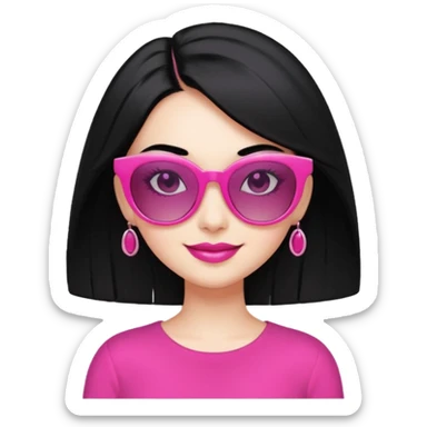 pink girl with black hair and wealth with sunglass on top; irreristable  smile sticker