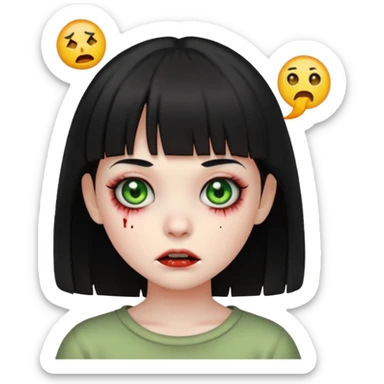 girl zombie with black hair and short bangs emoji sticker