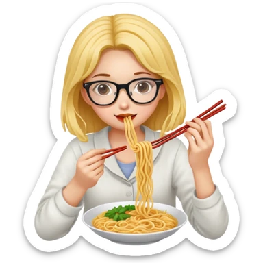 A girl eating noodles with glasses on sticker