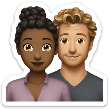 Simon Baker kiss-kiss a black girl brown eyes and sblack hair in a bun sticker
