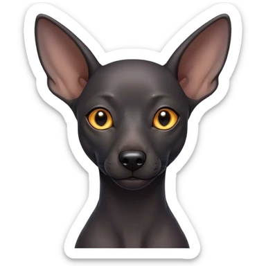 Cinematic Noble Xoloitzcuintle dog Portrait Emoji, Poised and regal, with a sleek, muscular build and smooth, hairless ebony skin accented by subtle wrinkles, deep-set soulful dark eyes, Simplified yet sharp and sophisticated features, highly detailed, glowing with a soft, dignified glow, high shine, intelligent and loyal, stylized with an air of ancient grace, focused and attentive, soft glowing outline, capturing the essence of a watchful and confident guardian, so majestic it feels as though it could stride out of the screen with effortless authority! sticker