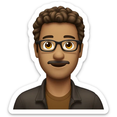 Homme cheveux long marron fon avec lunette et yeux marron sticker