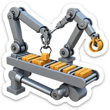robot arms which is picking block on conveyorbelt sticker