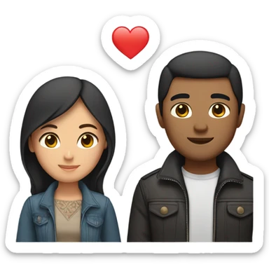 a couple holding hands. the guy has black middle part hair and is Persian and Filipino mix, wearing a jacket. the girl has brown hair white and asian mix, wearing a crop top. sticker