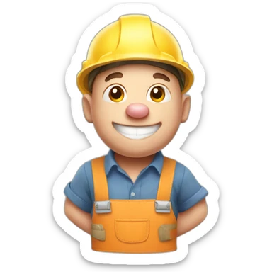 happy little piggy dressed like a builder sticker