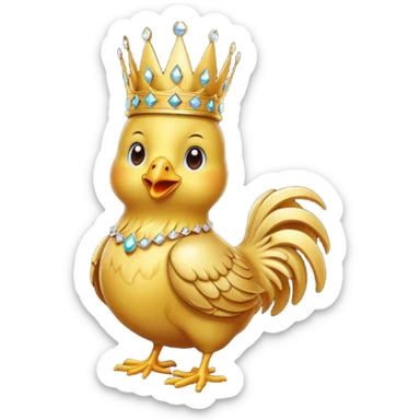chicken King – proud golden chicken wearing a tall jeweled crown, sitting sticker