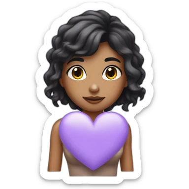 Lavender colour heart with a fail girl black haired emoji sticker