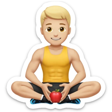 Man doing working out, doing sit-ups in athletic clothes, apple style emoji, yellow skin sticker