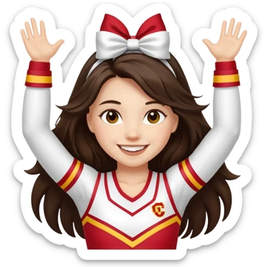 white happy long haired brunette girl in a white USC cheerleader outfit sticker
