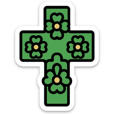 cross decorated with green flowers sticker