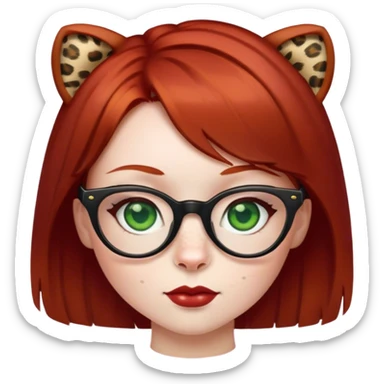 a girl with short and dark red hair, white skin, leopard glasses and green eyes  sticker