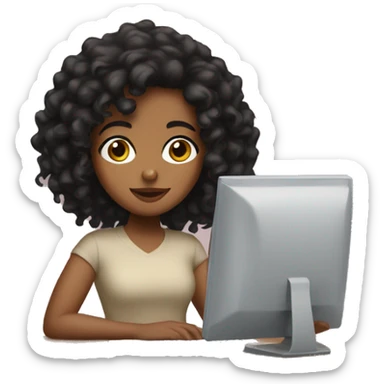 Brown girl with black curly hair and brown eyes on a computer  sticker