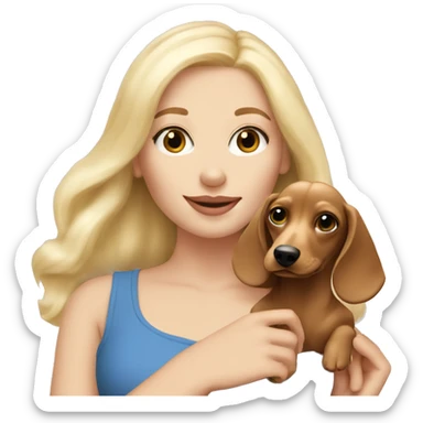 Blonde white girl holding a cream long haired dachshund  sticker