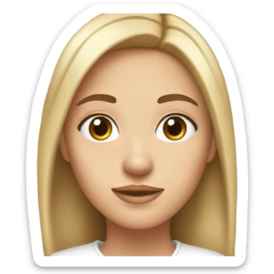 a girl with round brown eyes and straight brown hair with blonde highlights and small lips with a straight nose and thick brown eyebrows with a iphone 16 in white in her hand sticker