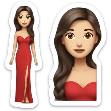 brunette with long straight hair with brown eyes in an ankle-length red evening dress sticker