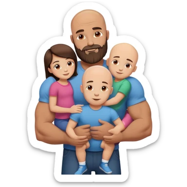 Muscular Bald man with a beard hugging his young fit brunette wife and their 3 sons sticker