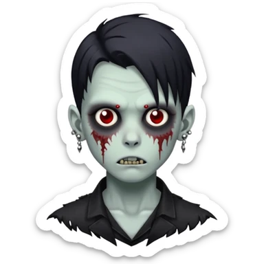 zombie boy with black anime wolfcut medium long symmetrical hair and piercings sticker