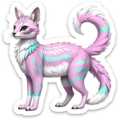 Colorful dark tropical feathery tribal pale light fruity pastel white glorious iridescent divine exotic cute cool beautiful beautiful fantasy-caracal-civet-genet-sergal-vernid-Gryphon-Cacomistle-Trico-oncilla-animal-Fakémon-hybrid-fursona (full body) sticker