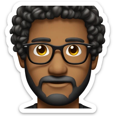 Hombre con ojos color café cabello negro risado con rizos y lentes y barba, piel morena sticker