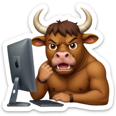 un toro seduto davanti al pc che impreca sticker