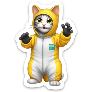 cat in a hazmat suit waving hi sticker