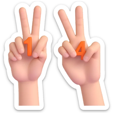 two hands, one showing the number 1 with fingers, the other showing the number 4 with fingers, clear and expressive, suitable for emoji or icon sticker