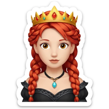 braided hair fire princess with black crown, red hair sticker