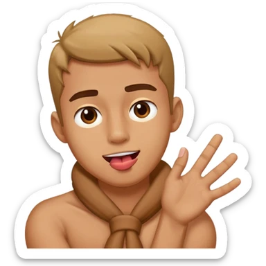 guy crossing arms holding neck sticking tongue out sticker