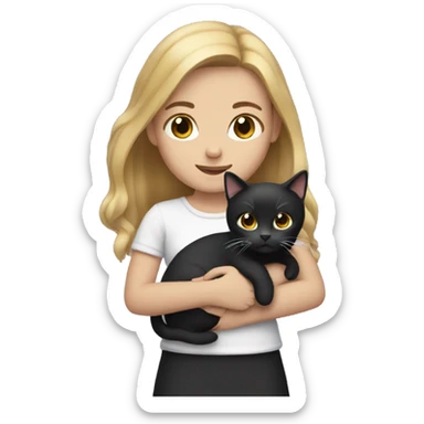 girl with a black and white cat in her hands sticker