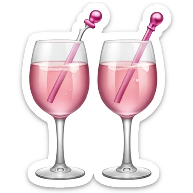 Dos Champagne rosa cruzadas de la parte donde se sostiene con la mano, formando una x, con un listón de moño color rosa claro  sticker