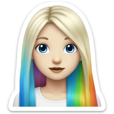 pale girl with blue eyes and rainbow long hair with fringe  sticker
