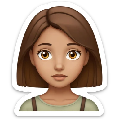 girl with brown hair to the shoulders, brown eyes, olive complexion, neutral expression sticker