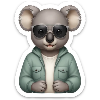 anthropomorphised koala in casual clothing, wearing dark sunglasses, fierce pose sticker