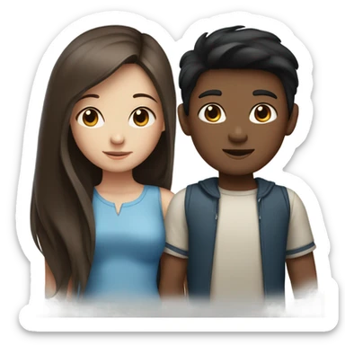 girl with long, straight brown hair and blue eyes and a boy with black short hair and brown eyes sticker