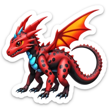Cute Shiny spottef black and red iridescent Guilmon-Salandit-Fakémon-hybrid-creature (full body)  sticker